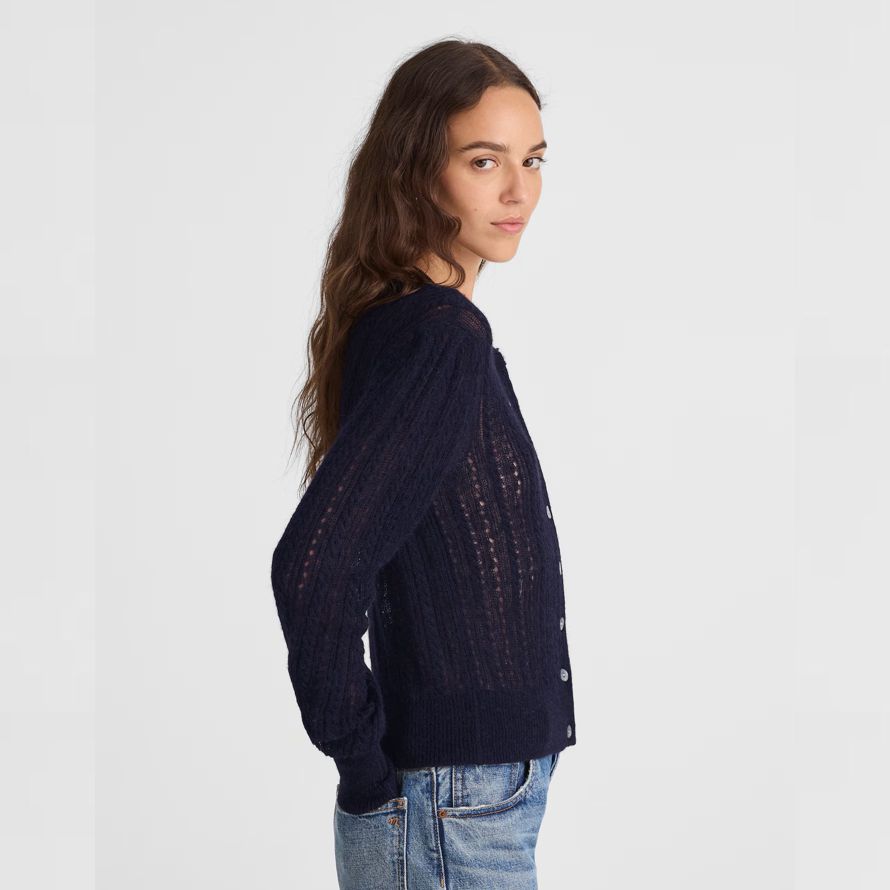 damen madewell pointelle-stich-alpaka-mischung strickjacke-navy