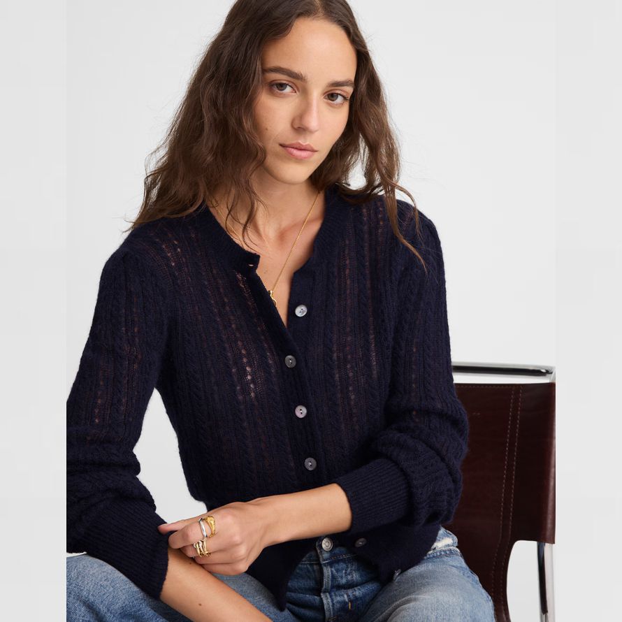 damen madewell pointelle-stich-alpaka-mischung strickjacke-navy