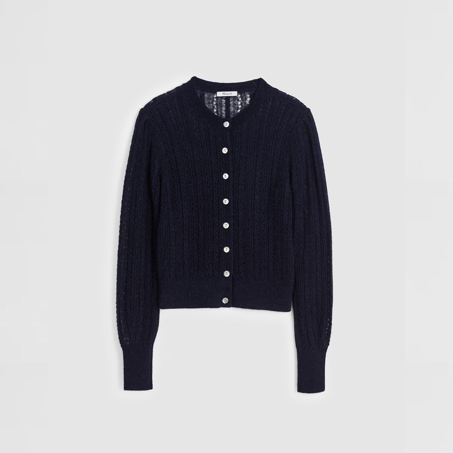 damen madewell pointelle-stich-alpaka-mischung strickjacke-navy