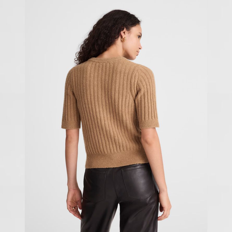 brown madewell kurzen puff-sleeve womens strickjacke