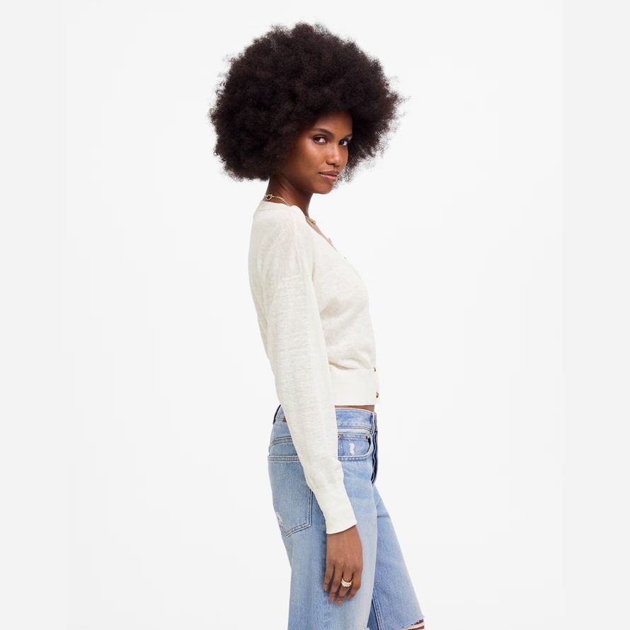 madewell linen-blend v-neck womens cardigan creme