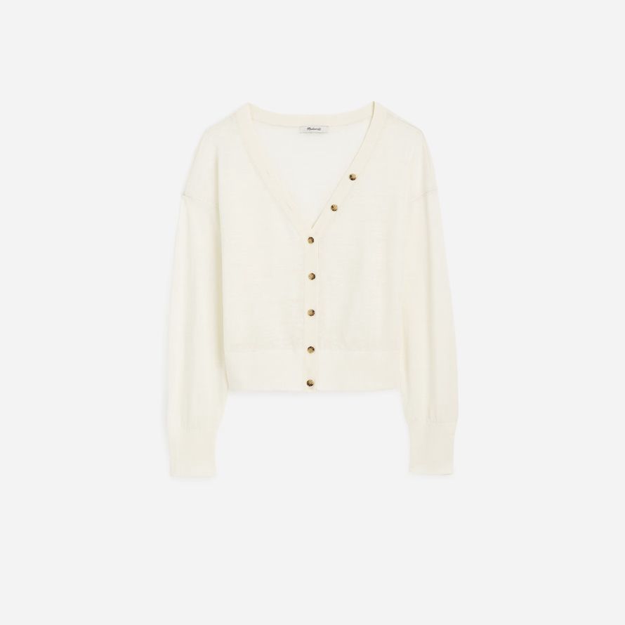 madewell linen-blend v-neck womens cardigan creme