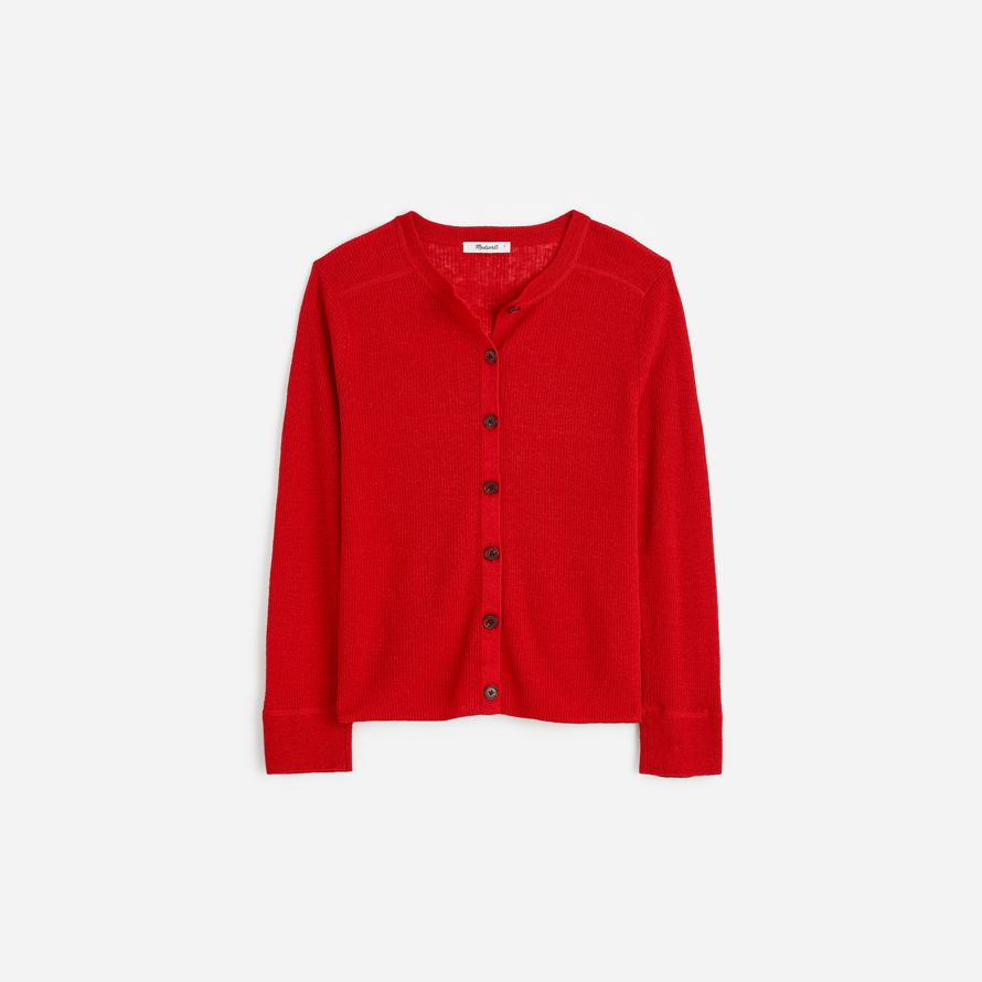 rote damen madewell linen-blend crewneck cardigan