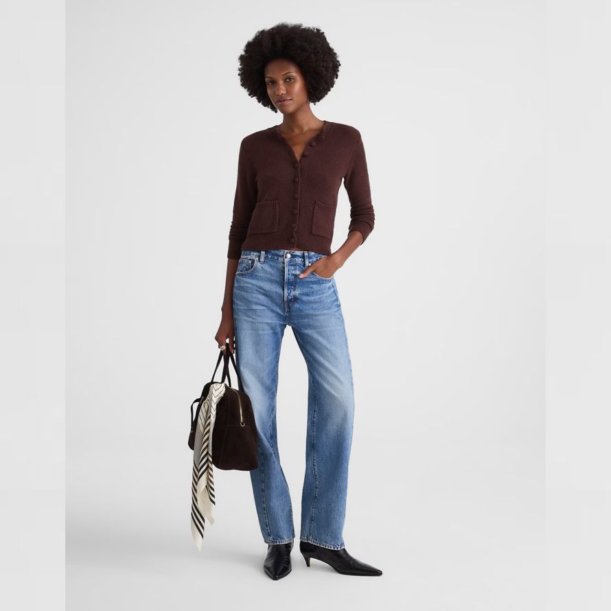 dunkelbraun damen madewell patch-tasche baumwolle-blend-cardigan