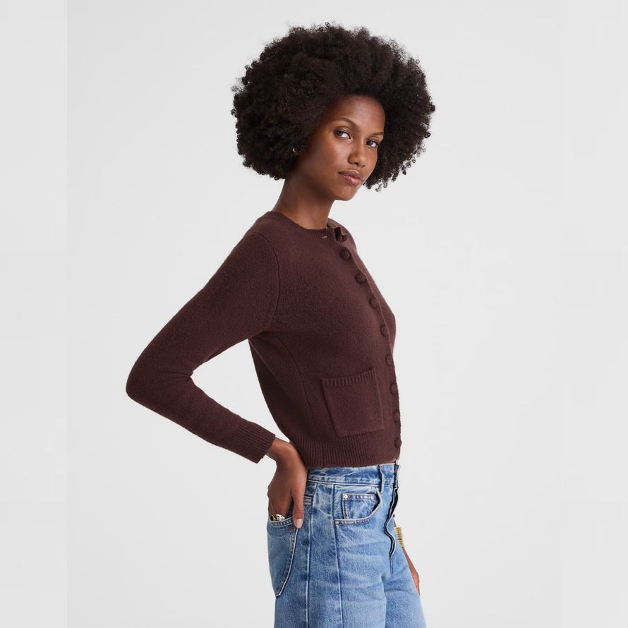 dunkelbraun damen madewell patch-tasche baumwolle-blend-cardigan