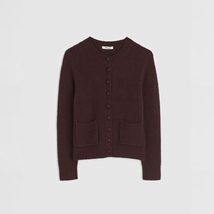 dunkelbraun damen madewell patch-tasche baumwolle-blend-cardigan