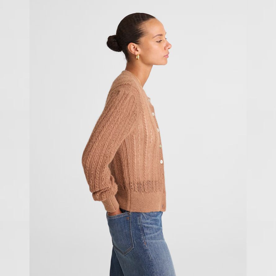 braun damen madewell pointelle-stich-alpaka-mischung strickjacke