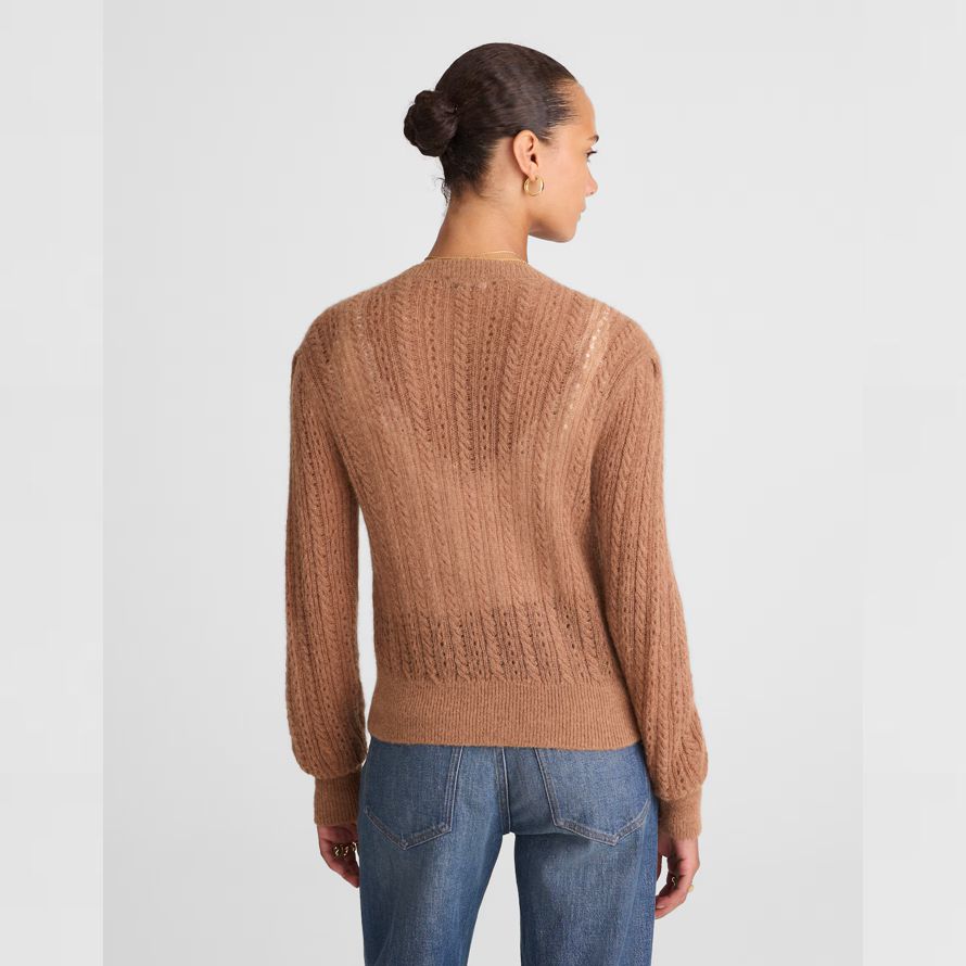 braun damen madewell pointelle-stich-alpaka-mischung strickjacke