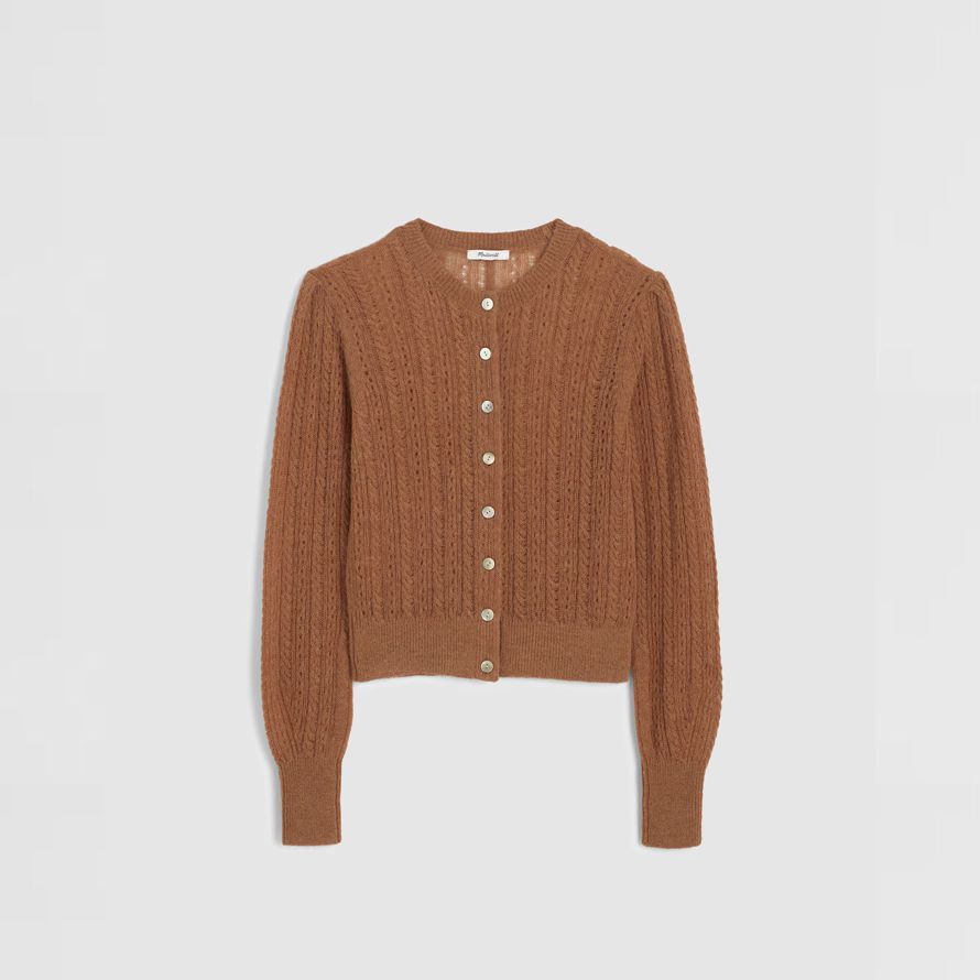 braun damen madewell pointelle-stich-alpaka-mischung strickjacke