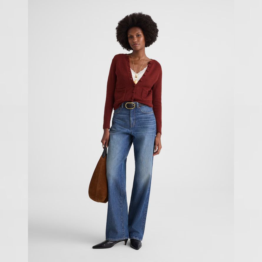 damen madewell patch-tasche baumwolle-blend-cardigan rot braun