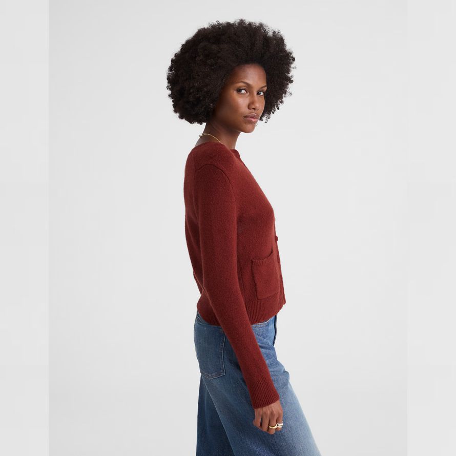 damen madewell patch-tasche baumwolle-blend-cardigan rot braun