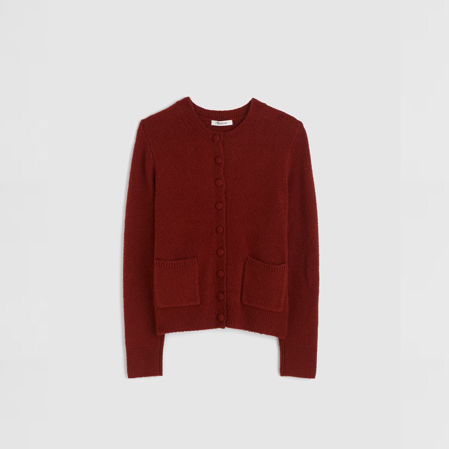 damen madewell patch-tasche baumwolle-blend-cardigan rot braun