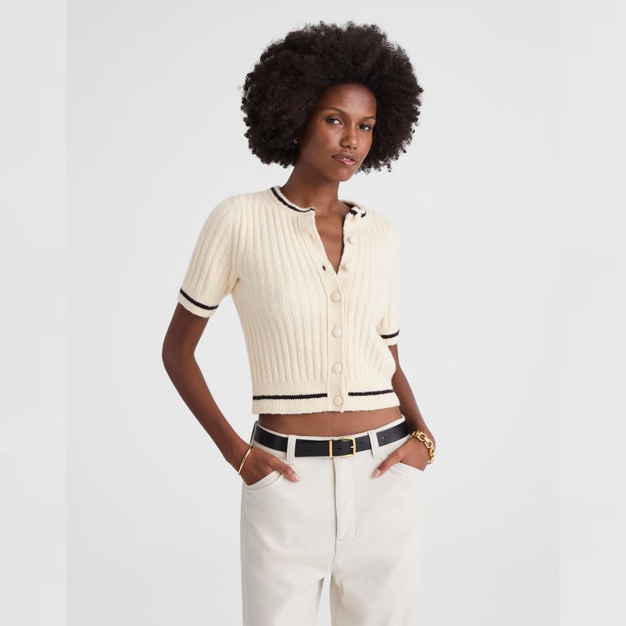 madewell kurzen puff-sleeve damen cardigan creme