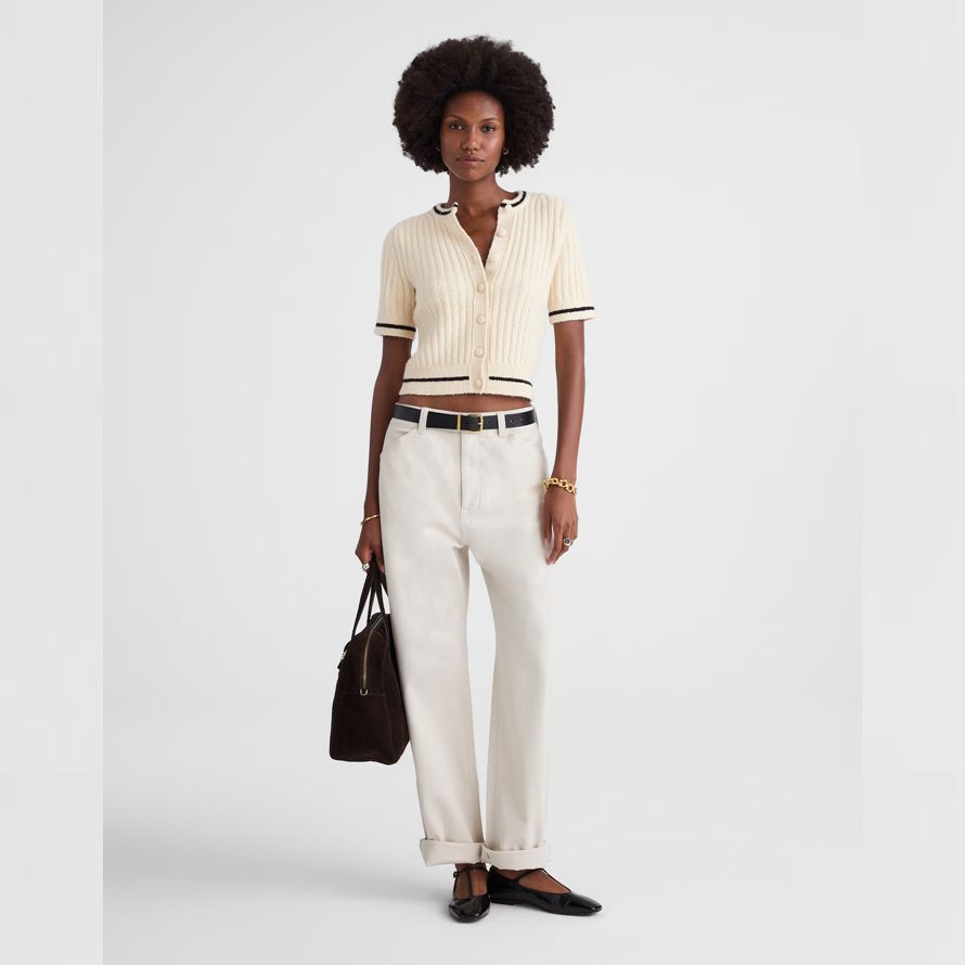 madewell kurzen puff-sleeve damen cardigan creme