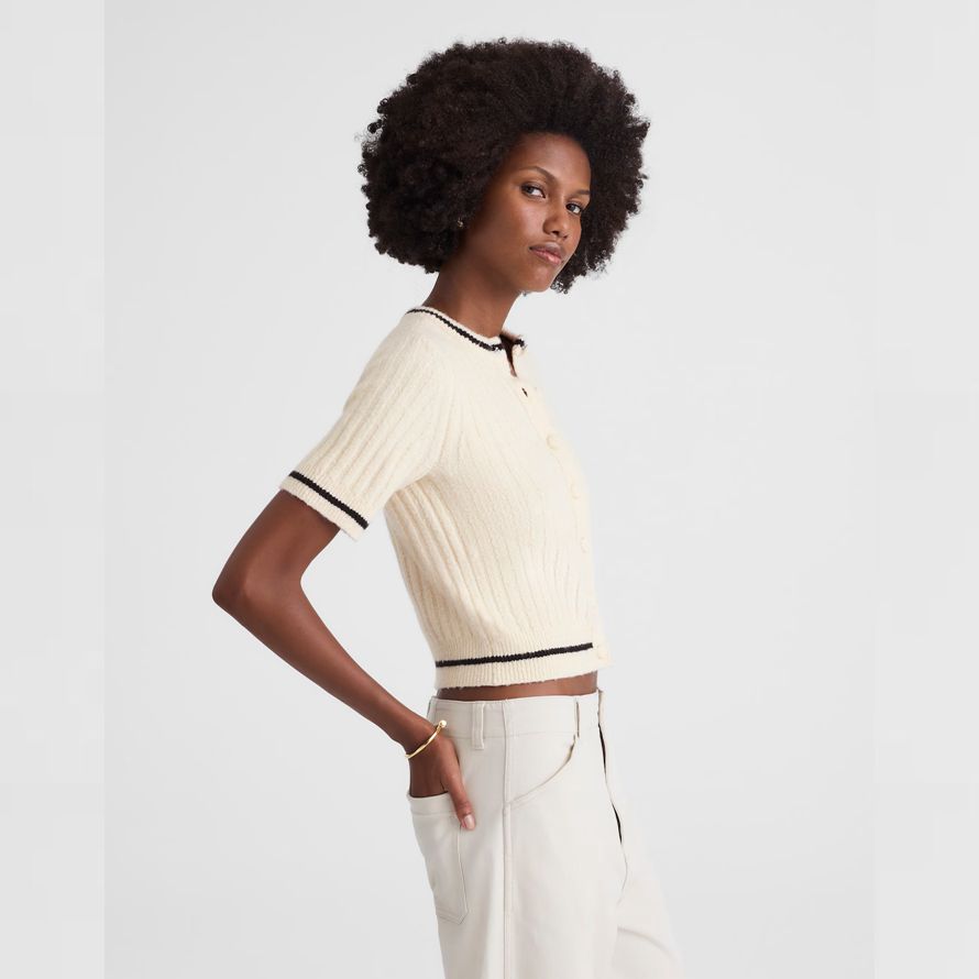 madewell kurzen puff-sleeve damen cardigan creme