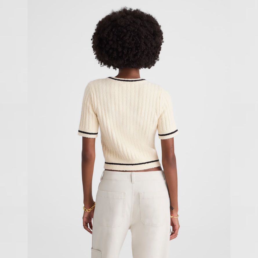 madewell kurzen puff-sleeve damen cardigan creme