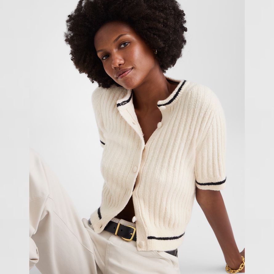 madewell kurzen puff-sleeve damen cardigan creme
