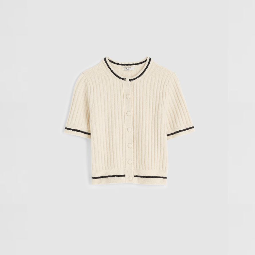 madewell kurzen puff-sleeve damen cardigan creme