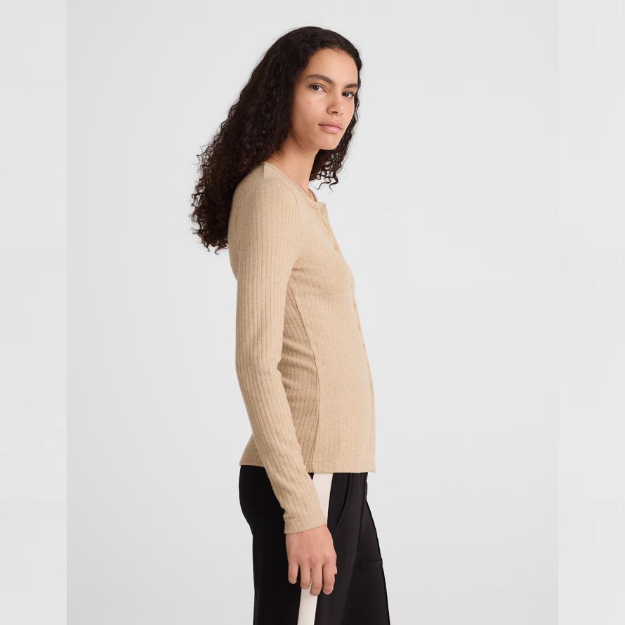 beige madewell textur-ausschnitt crewneck frauen-strickjacke
