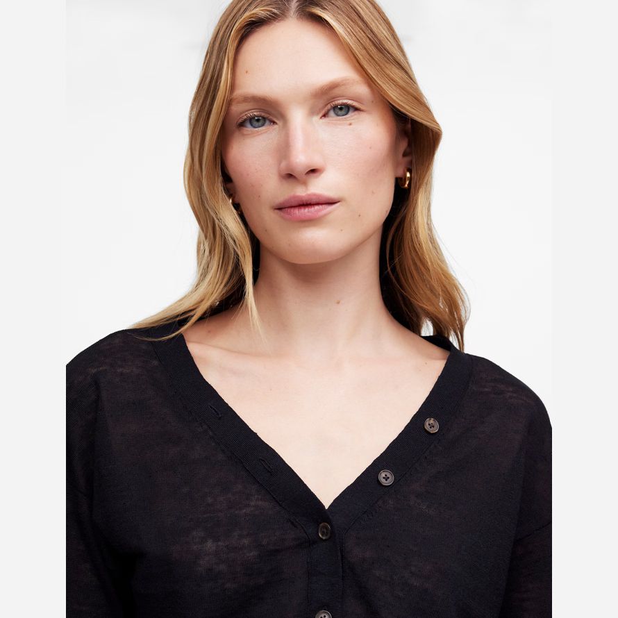 damen madewell linen-blend v-neck strickjacke schwarz