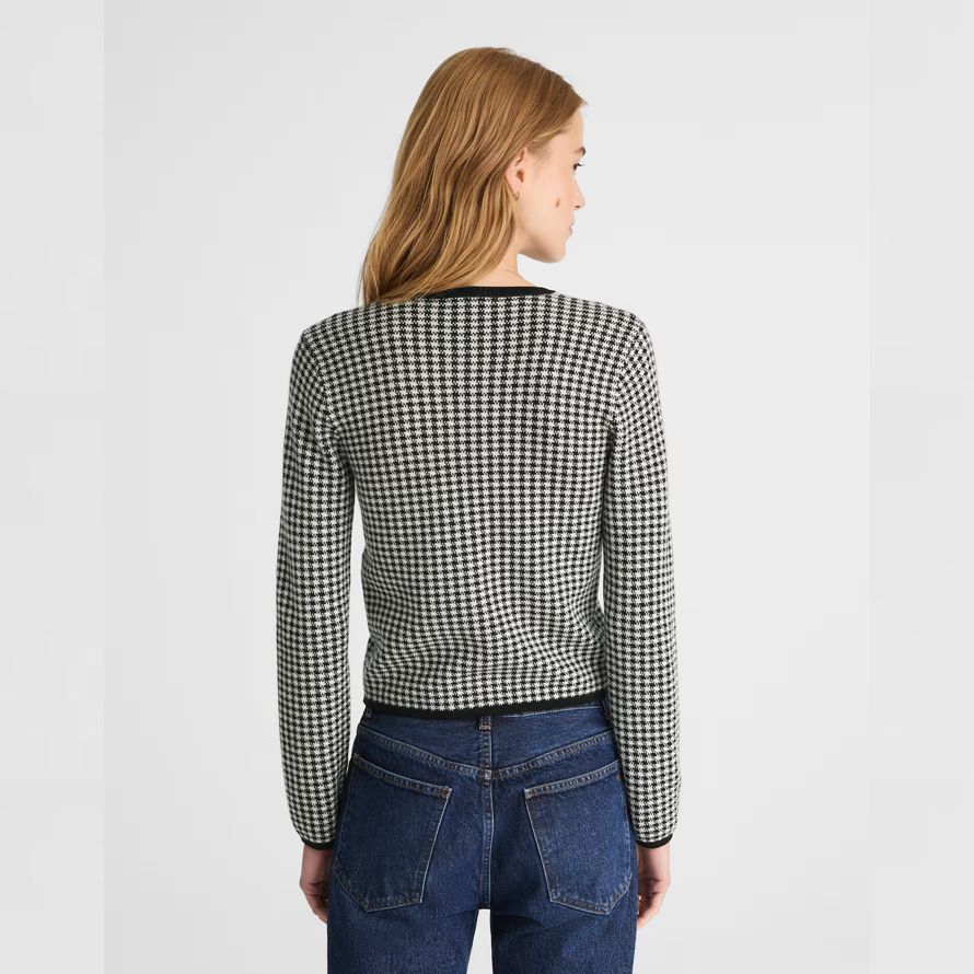 damen madewell hahnentritt crewneck 100 merino wolle strickjacke schwarz weiß