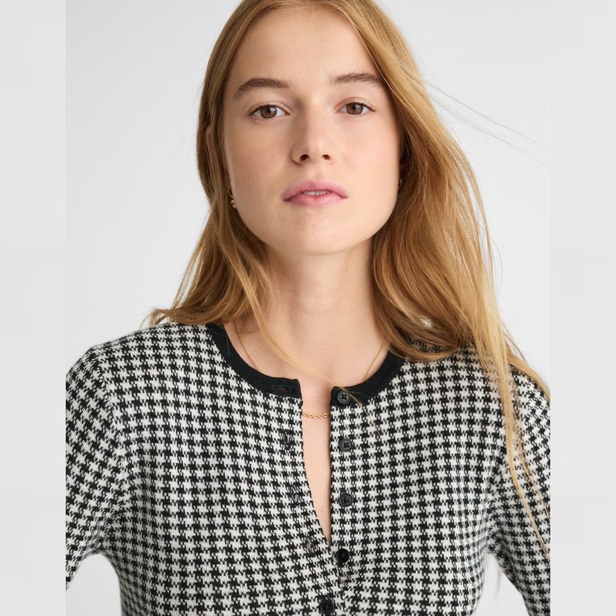 damen madewell hahnentritt crewneck 100 merino wolle strickjacke schwarz weiß