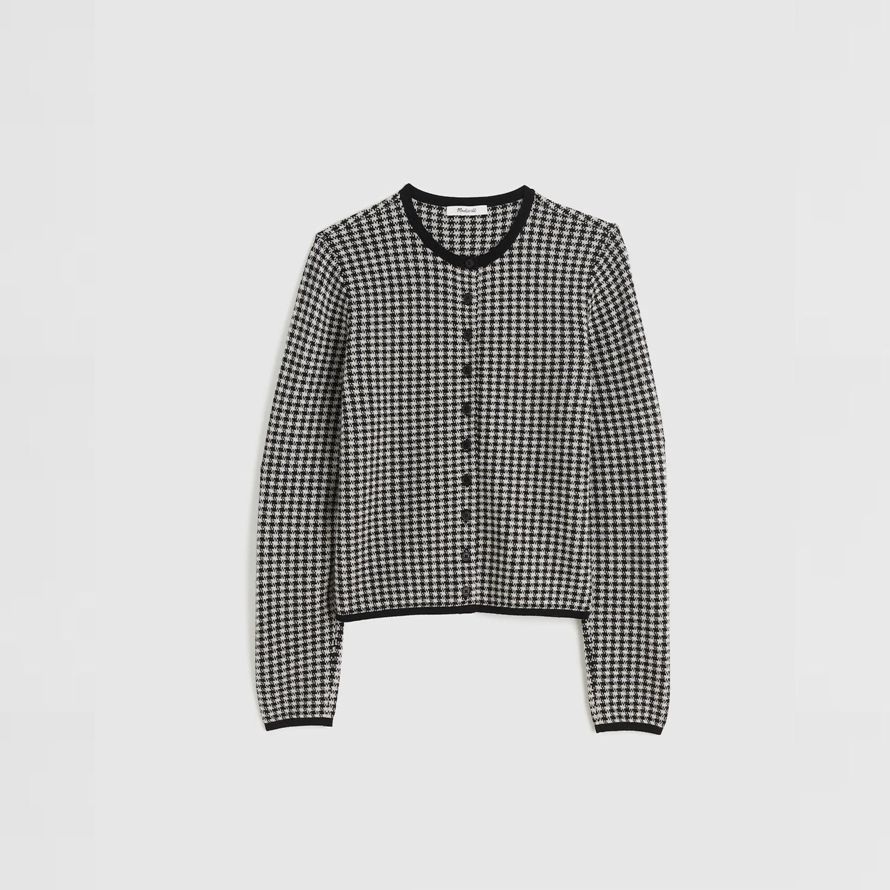 damen madewell hahnentritt crewneck 100 merino wolle strickjacke schwarz weiß