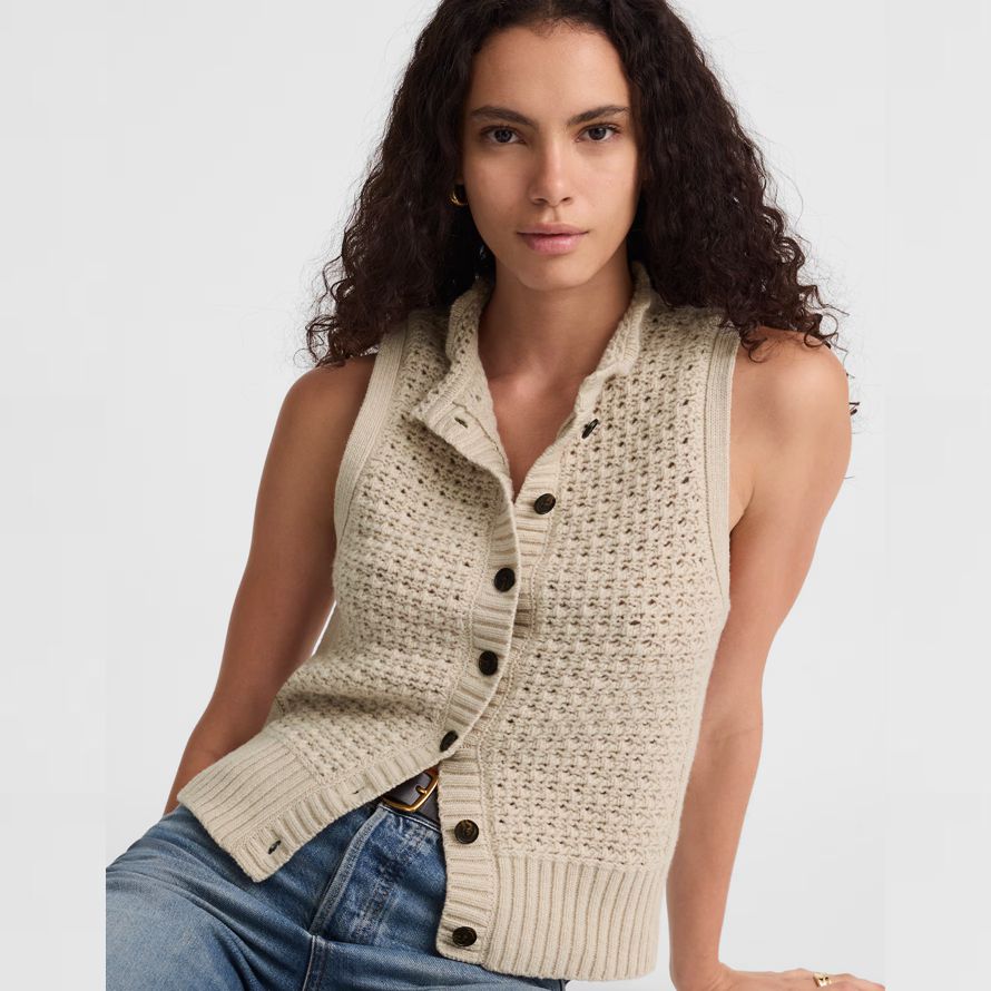 madewell gekräuselten Ärmelloses damen-strickjacke beige