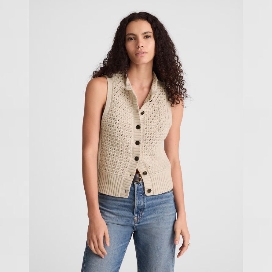 madewell gekräuselten Ärmelloses damen-strickjacke beige