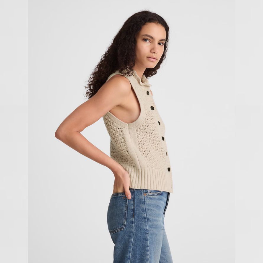 madewell gekräuselten Ärmelloses damen-strickjacke beige