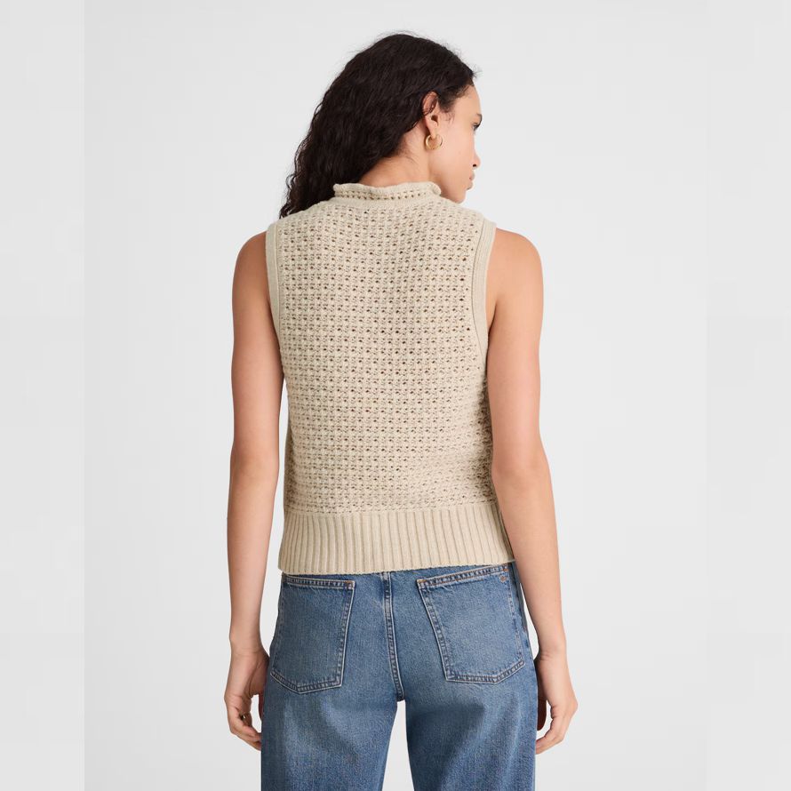 madewell gekräuselten Ärmelloses damen-strickjacke beige