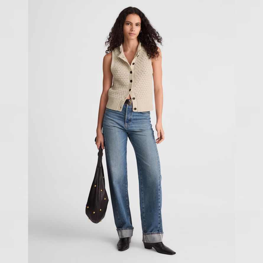 madewell gekräuselten Ärmelloses damen-strickjacke beige
