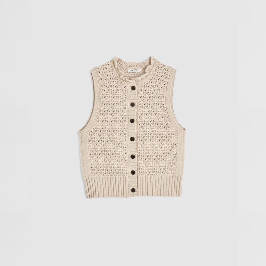 madewell gekräuselten Ärmelloses damen-strickjacke beige