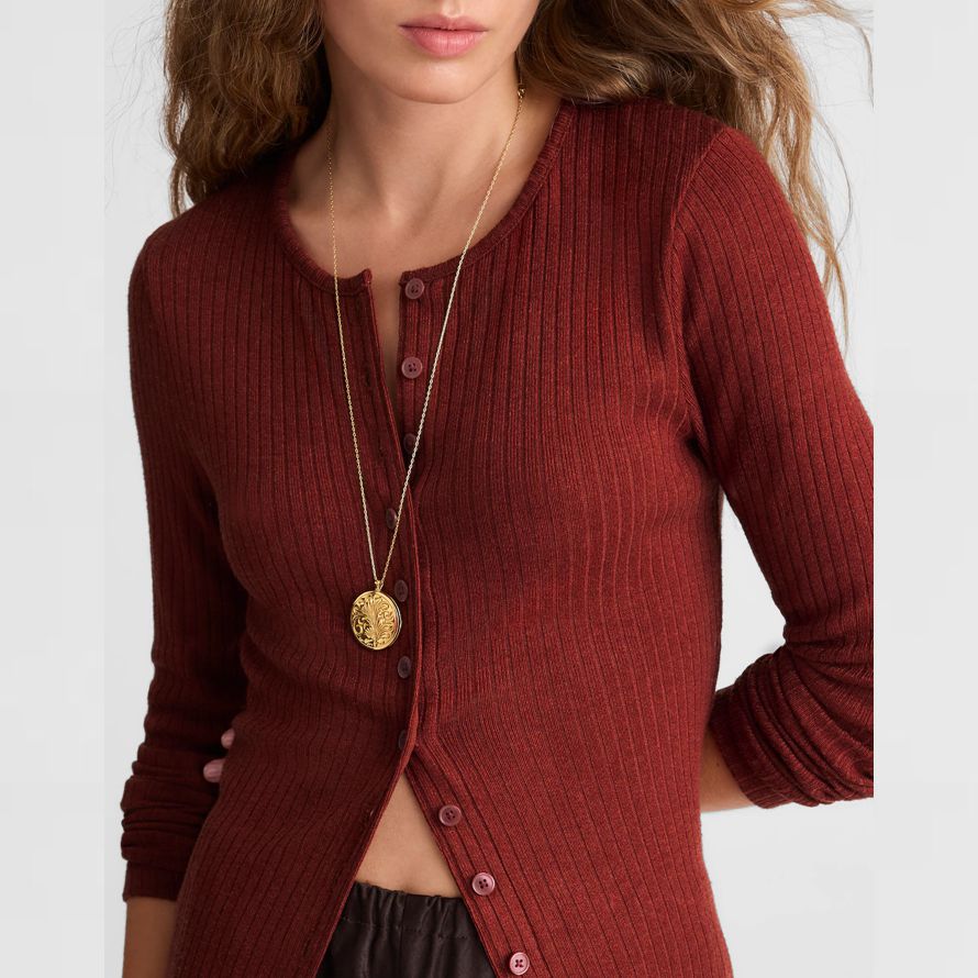 rot braun damen madewell textur-ausschnitt crewneck cardigan