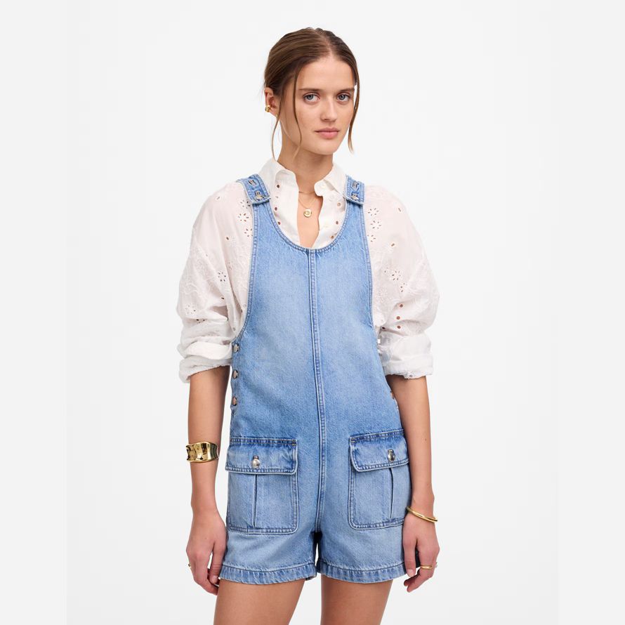 madewell denim scoopneck kurze damen overalls blau