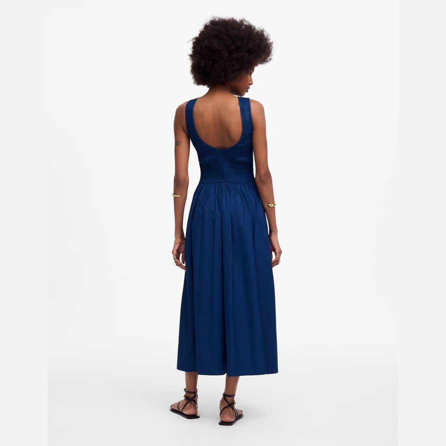 madewell die melodie scoopback gesmokt midi-kleid womens navy