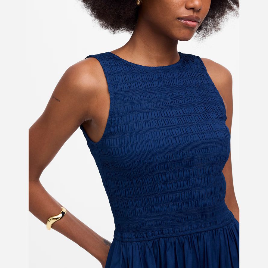 madewell die melodie scoopback gesmokt midi-kleid womens navy