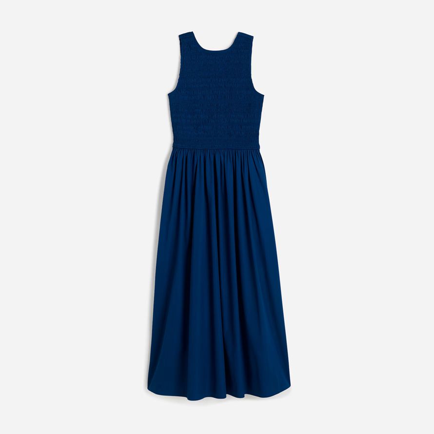 madewell die melodie scoopback gesmokt midi-kleid womens navy