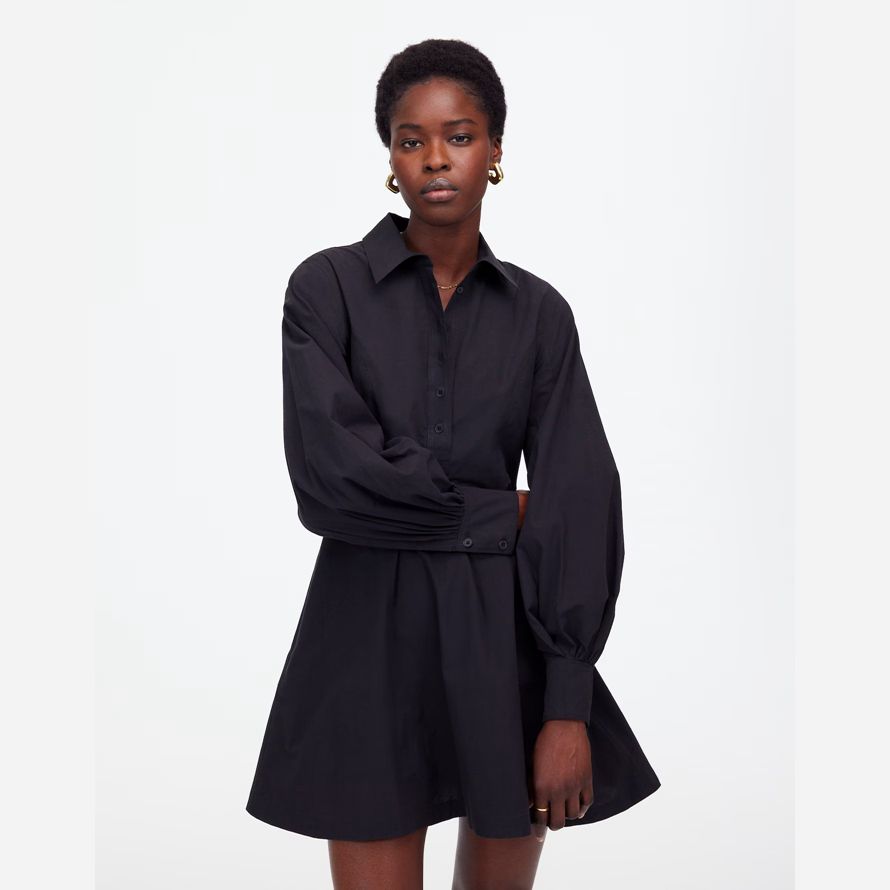 madewell seamed lange Ärmel mini hemd kleid womens black