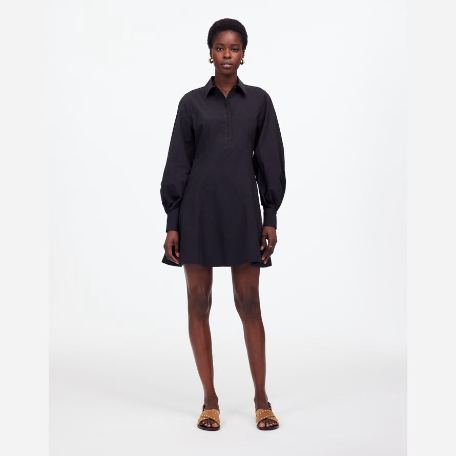 madewell seamed lange Ärmel mini hemd kleid womens black