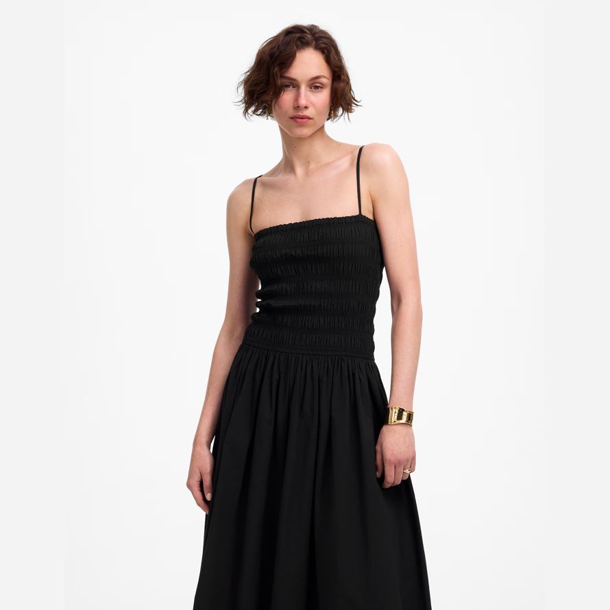 schwarz madewell womens poplin maxi-kleid-gesmokt