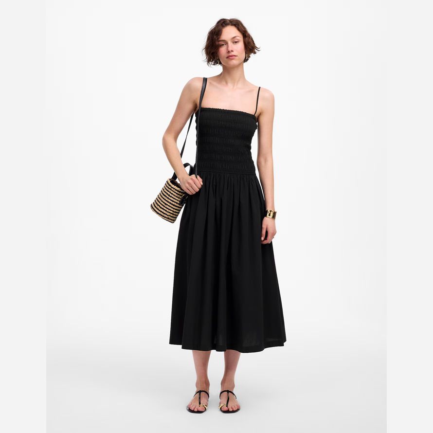 schwarz madewell womens poplin maxi-kleid-gesmokt