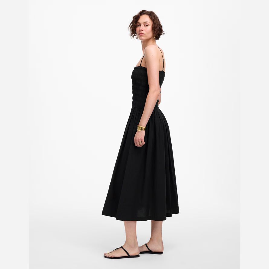 schwarz madewell womens poplin maxi-kleid-gesmokt