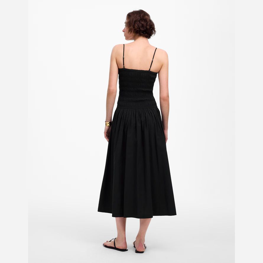 schwarz madewell womens poplin maxi-kleid-gesmokt