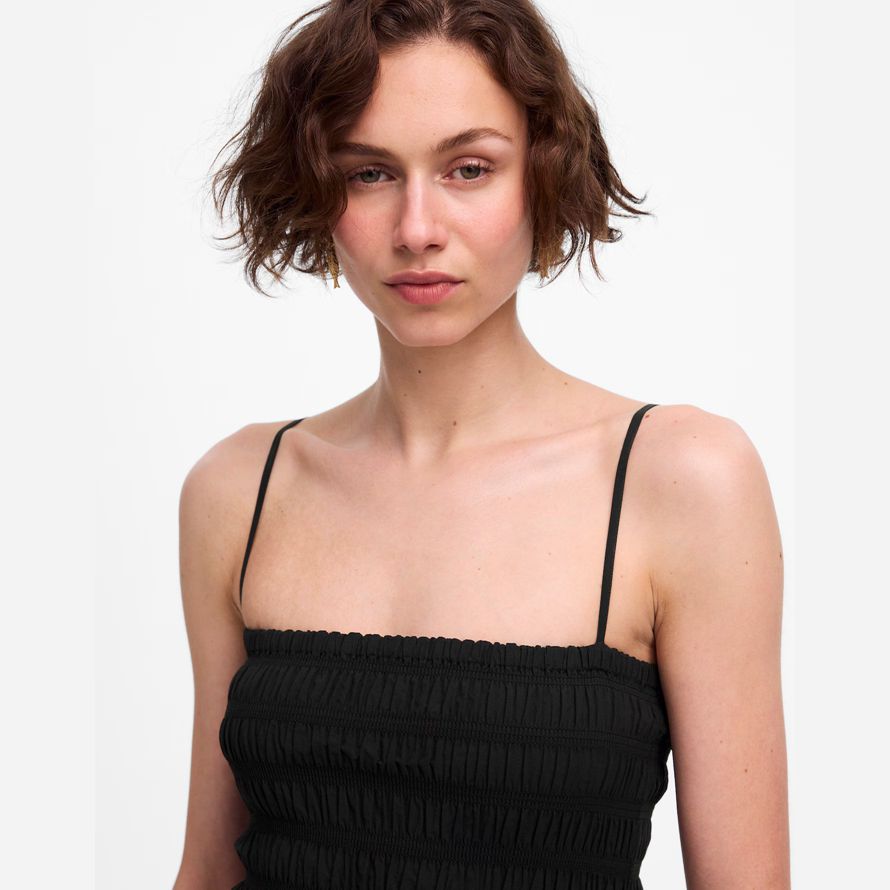 schwarz madewell womens poplin maxi-kleid-gesmokt