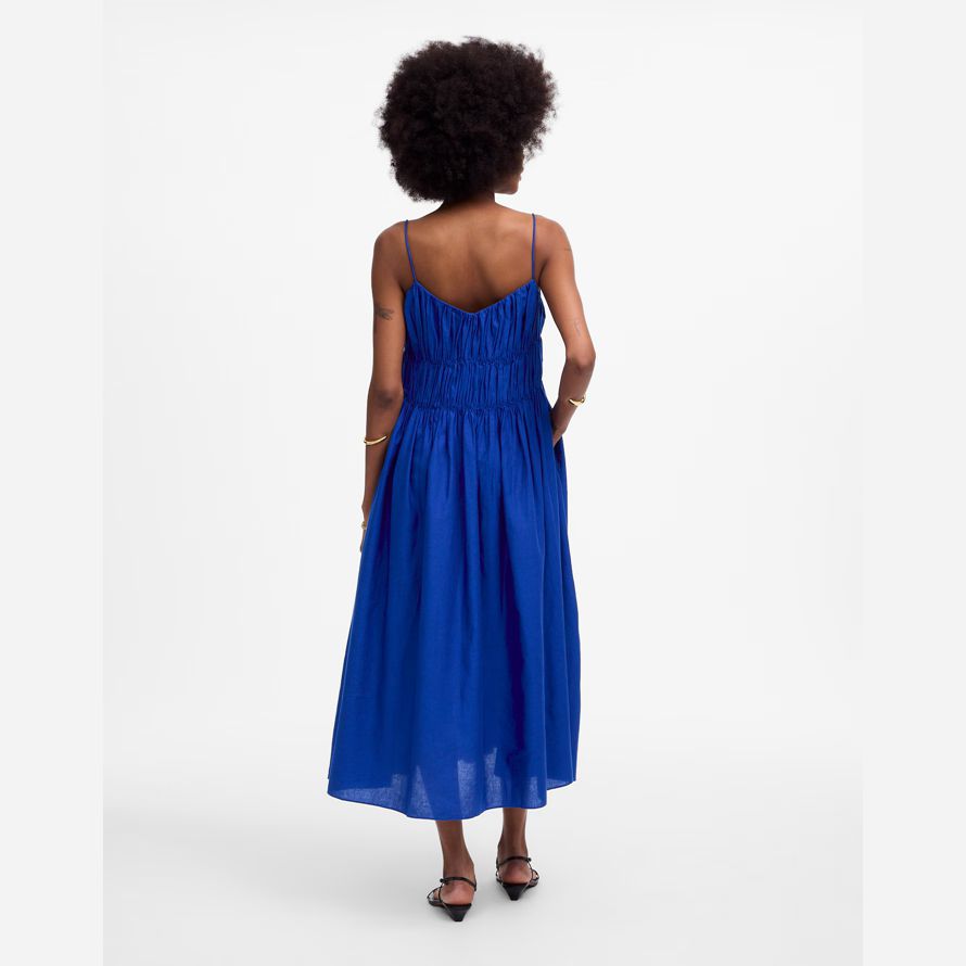 madewell textured v-neck midi damen kleid blau
