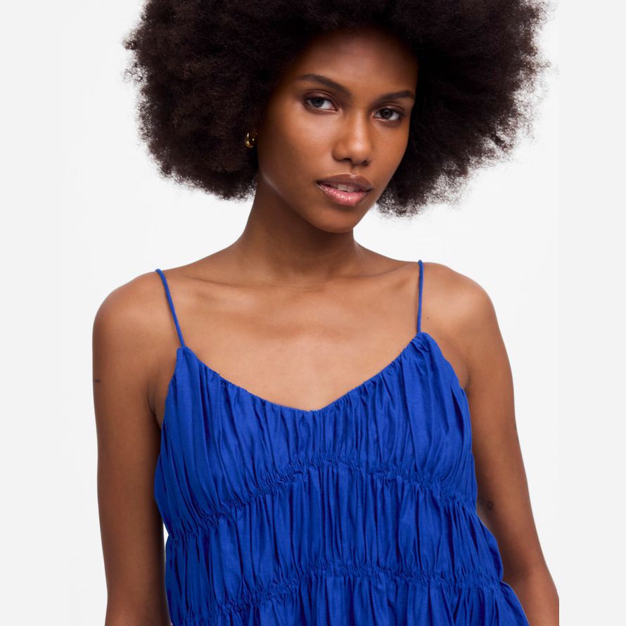 madewell textured v-neck midi damen kleid blau