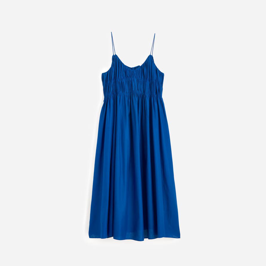 madewell textured v-neck midi damen kleid blau