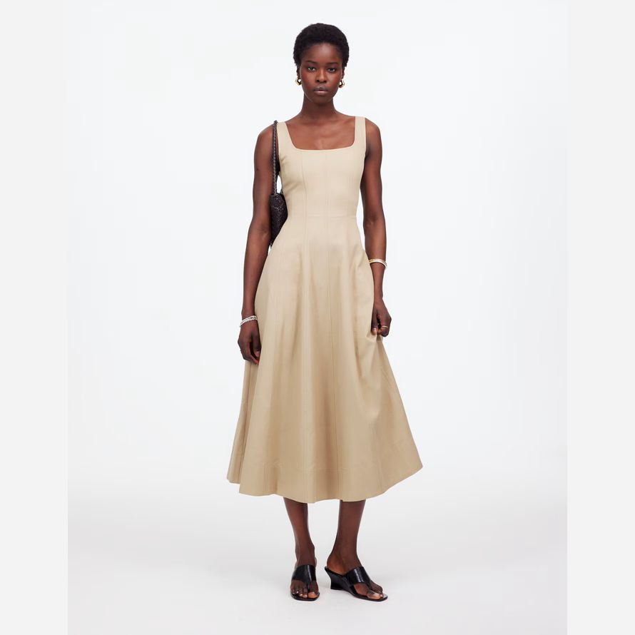 creme madewell seamed squareneck midi-kleid womens