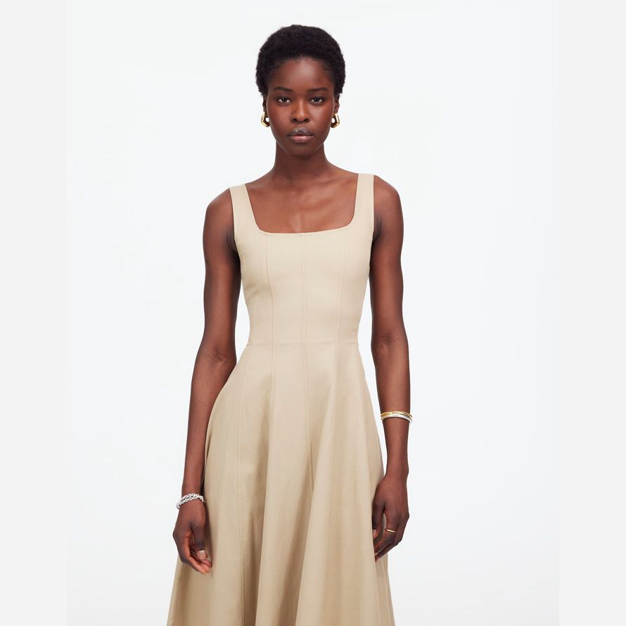 creme madewell seamed squareneck midi-kleid womens